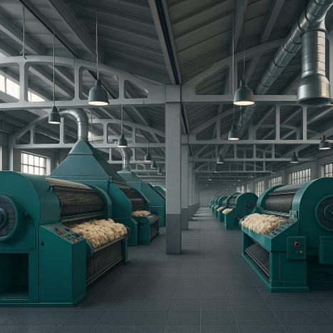 Завод по обработке шерсти, по производству пряжи
